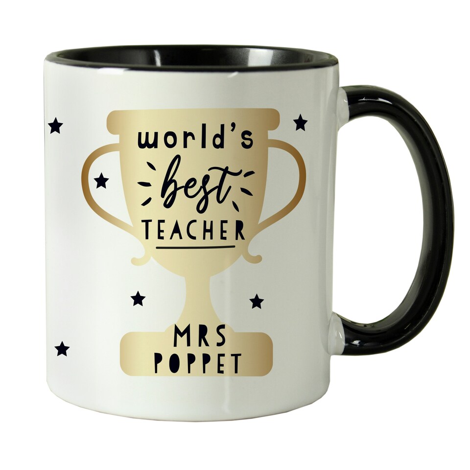 image 1 of Personalised Best Teacher Black Handled Mug White