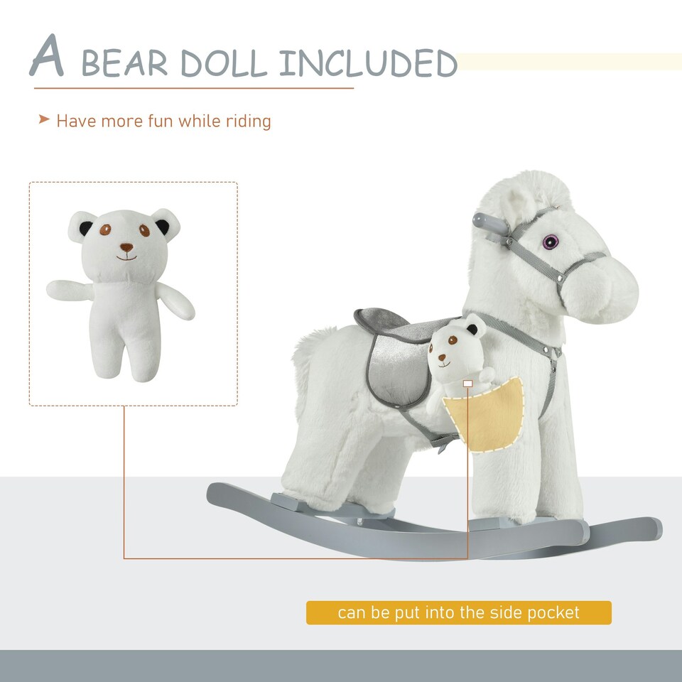 image 1 of HOMCOM Kids Plush Ride-On Rocking Horse with Plush Toy Sound Handle Grip