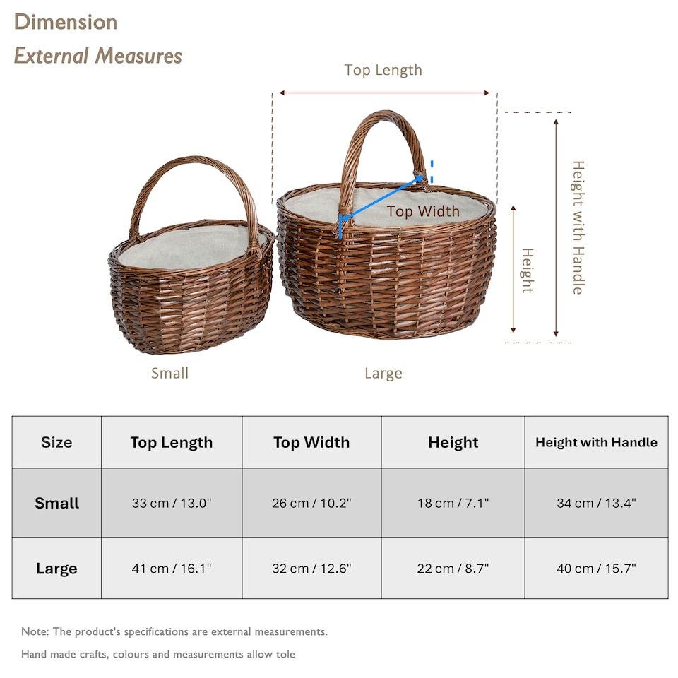 image 1 of Wickerfield Wicker Picnic Shopping Basket with Handle and Built-in Liner (Small)