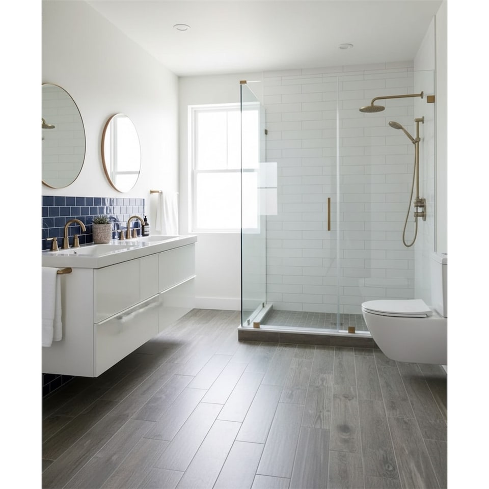 image 1 of Premium White Matt Porcelain Wood Effect Floor Tile (9 Pack - 1 Box - 1.22 m2 Coverage) - TV Room- Inspired by Latin America