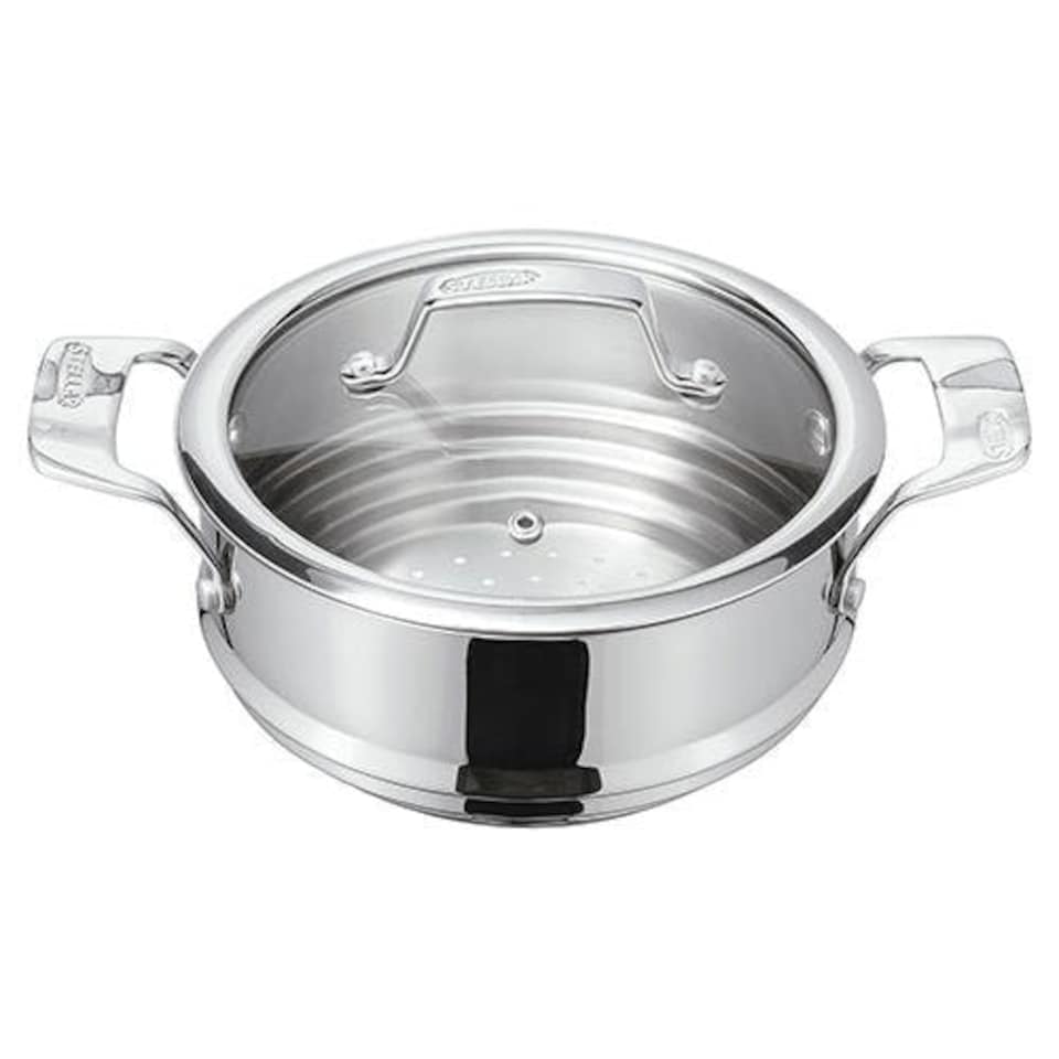 image 1 of Stellar Premium Steamer Insert With Glass Lid