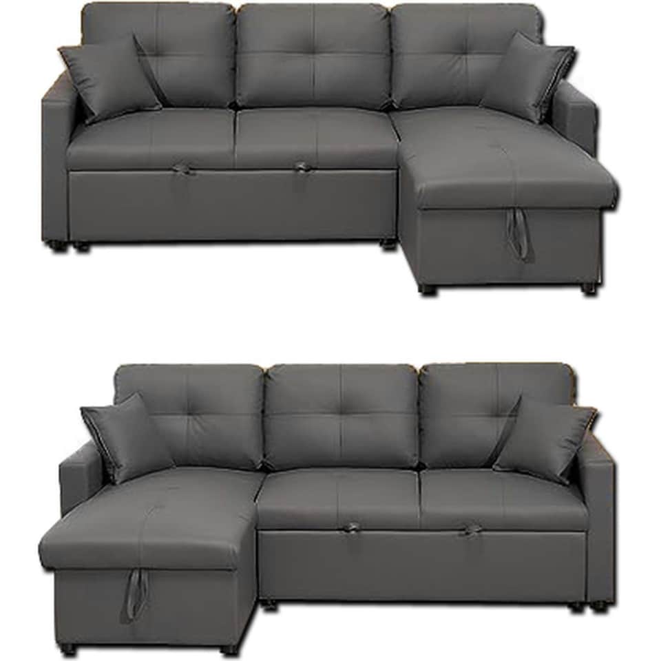 image 1 of Milano 3 Seater L Shape Pullout Sofa Bed with Deep Storage Compartment & Reversible Chaise Grey