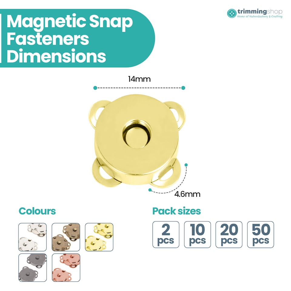image 1 of 14mm Sew On Magnetic Press Stud Clasps, 2-Part Snap Fasteners - 2pcs