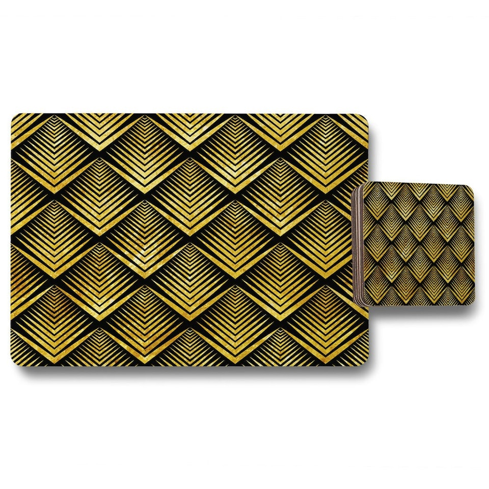 Golden Geometric Flower Pattern (Placemat & Coaster Set)