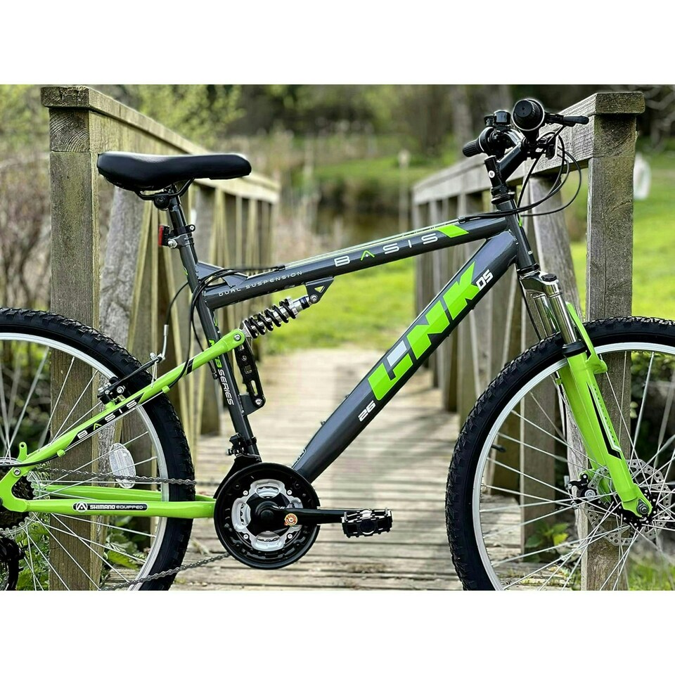 image 1 of Basis Link DS Full Suspension Mountain Bike, 26" Wheel - Graphite/Lime