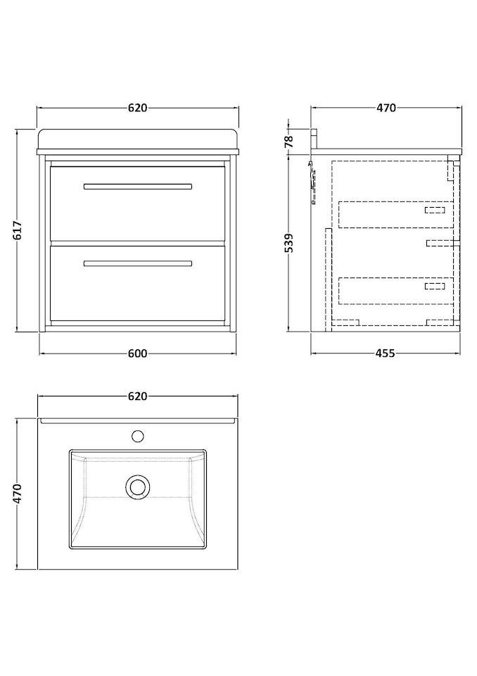 image 1 of Balterley Wall Hung 2 Drawer Vanity with Marble Worktop Basin | Grey | Pebble Grey | 617 x 620 x 470mm