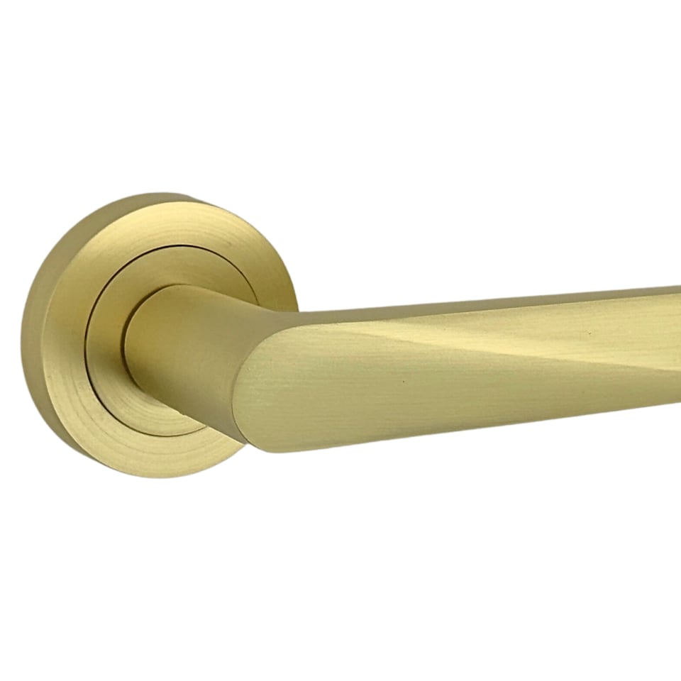 image 1 of AXS Detroit Door Handles on Rose - Door Pack - Latch Door - Satin Brass