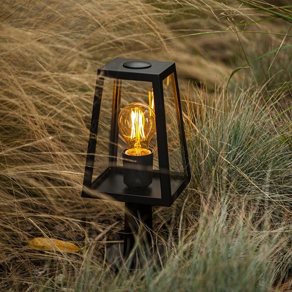 image 1 of CGC Lighting Louie Black Modern Outdoor Short Post Lantern | Black | Black | Width: 14 cm, Length: 12 cm, Height: 33.8 cm, Base: 11 cm
