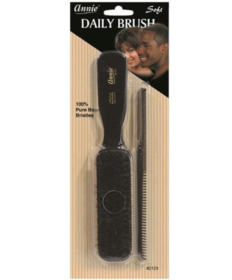 image 1 of Annie Soft Wood Daily Boar Bristle Soft Brush With Comb 7in 2123