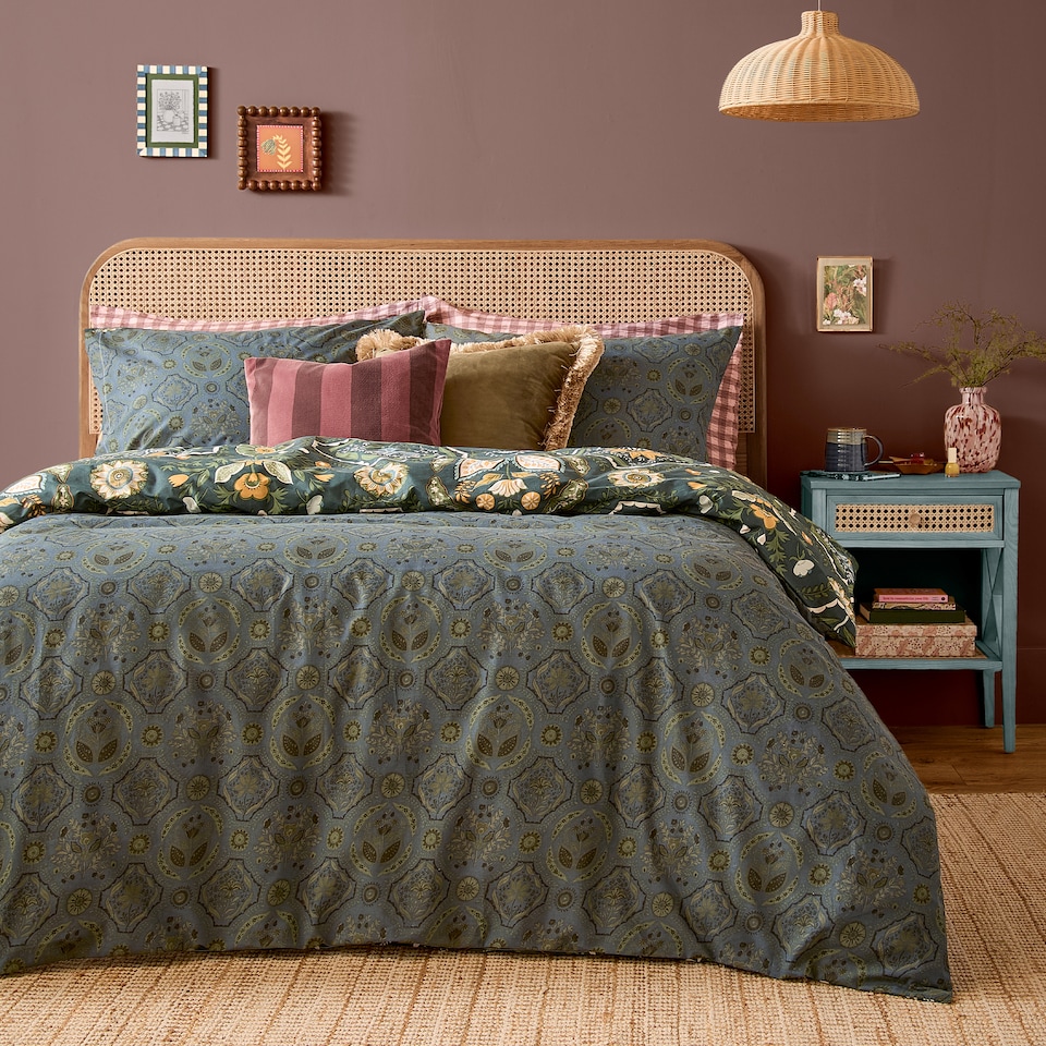 image 1 of Furn Ember Reversible Printed Duvet Cover Set, Midnight Green