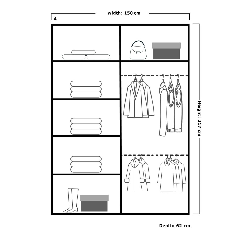 image 1 of Alfa Double Sliding Door Wardrobe with Mirror for Bedroom - Grey 150cm