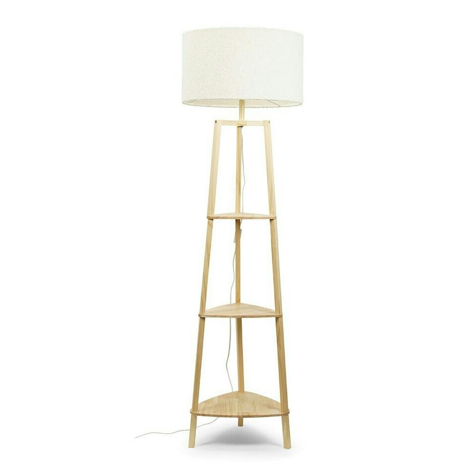 image 1 of ValueLights Hiru Wooden 3 Tier Shelf Floor Lamp Cream Shade & Bulb Cream