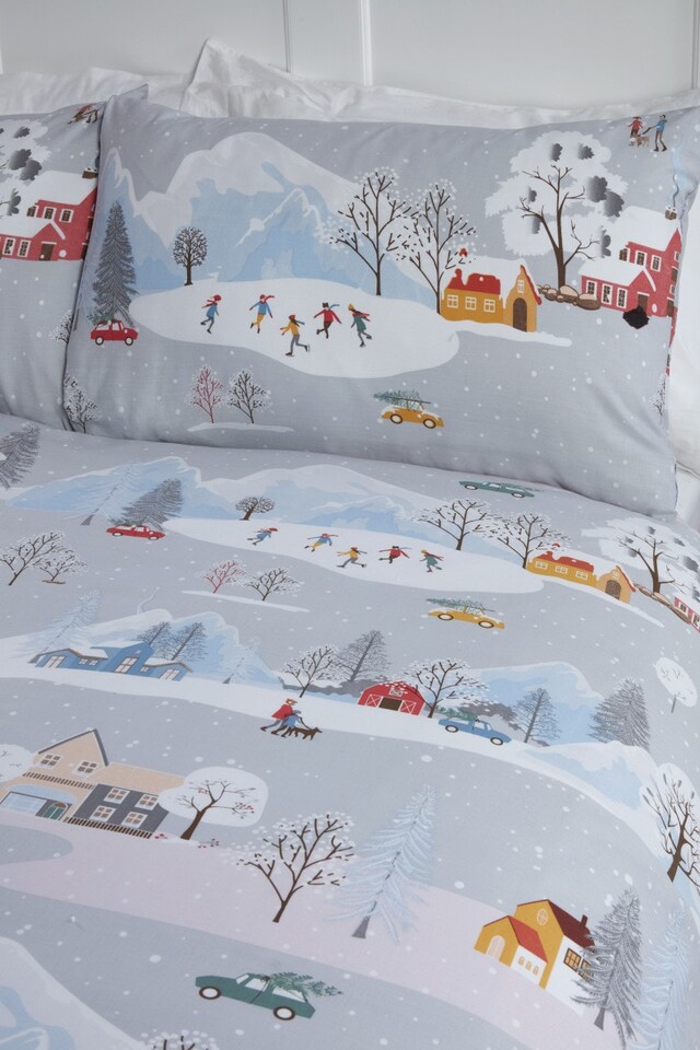 image 1 of Winter Town Polycotton Duvet Cover Set with Pillowcase | Multi | King | 1