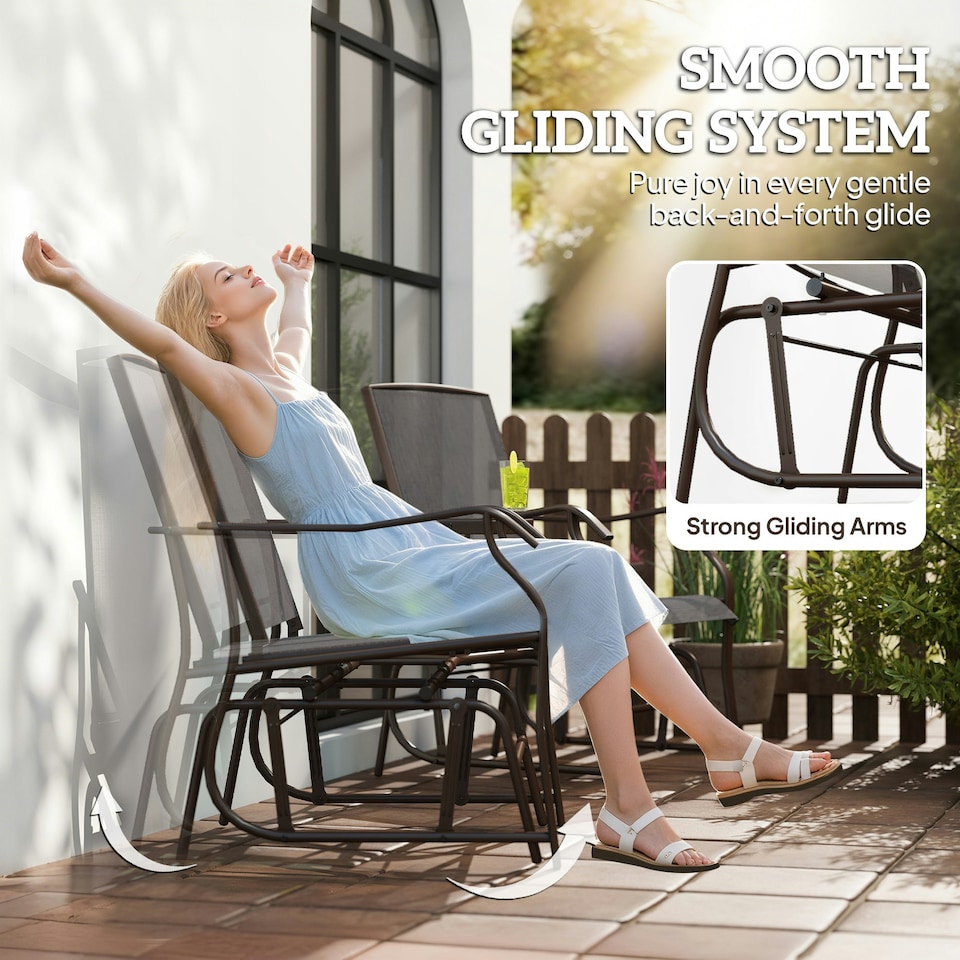image 1 of Outsunny Double Glider Companion Rocking Garden Chairs Loveseat Grey and Brown