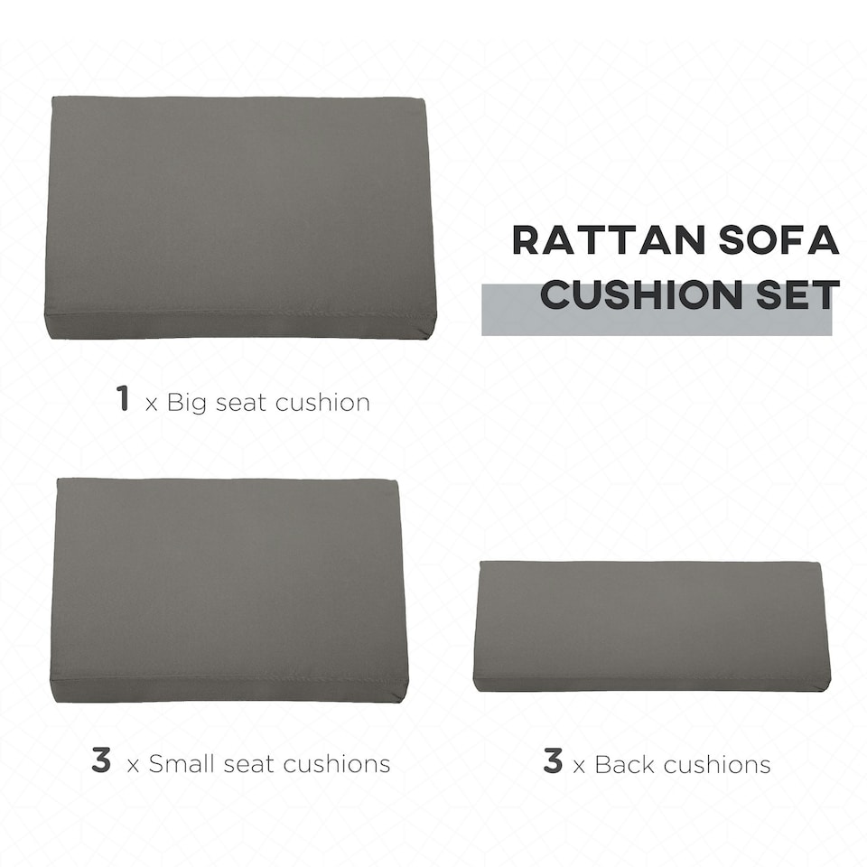 image 1 of Outsunny 3PCs Rattan Garden Seat Cushions Pads for Patio Furniture, Grey