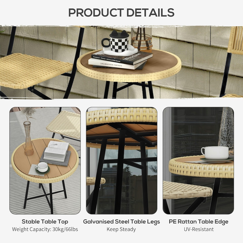 image 1 of Outsunny PE Rattan Side Table for Indoor, Outdoor, Balcony, Patio, Grey
