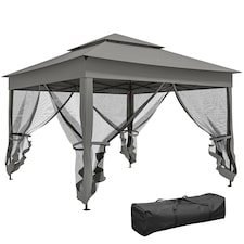 Outsunny 3 x 3m Pop Up Gazebo, Doubleroof Garden Tent with Netting and Carry Bag, Party Event Shelter for Outdoor Patio, Dark Grey