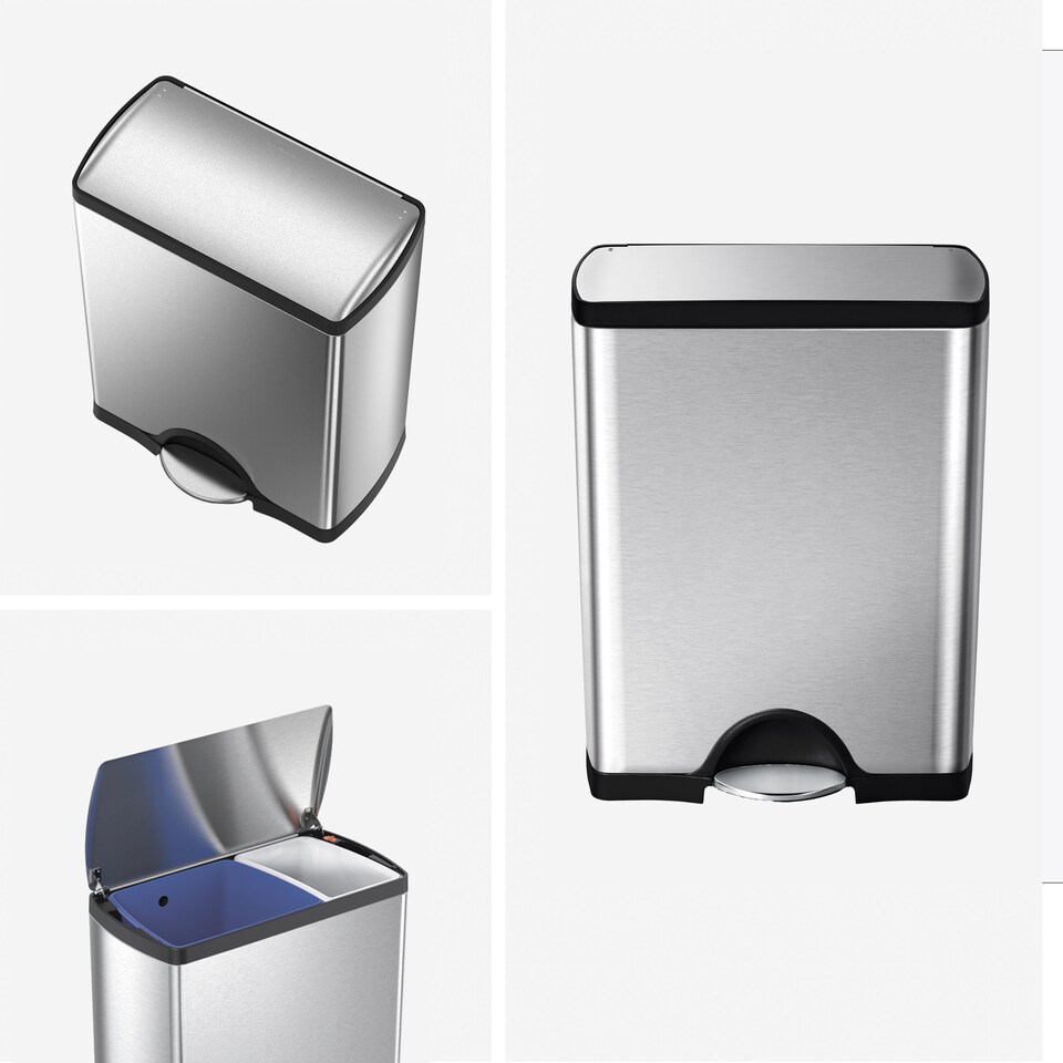 image 1 of Simplehuman 46L Rectangular Recycling Kitchen Pedal Bin, Brushed Stainless Steel