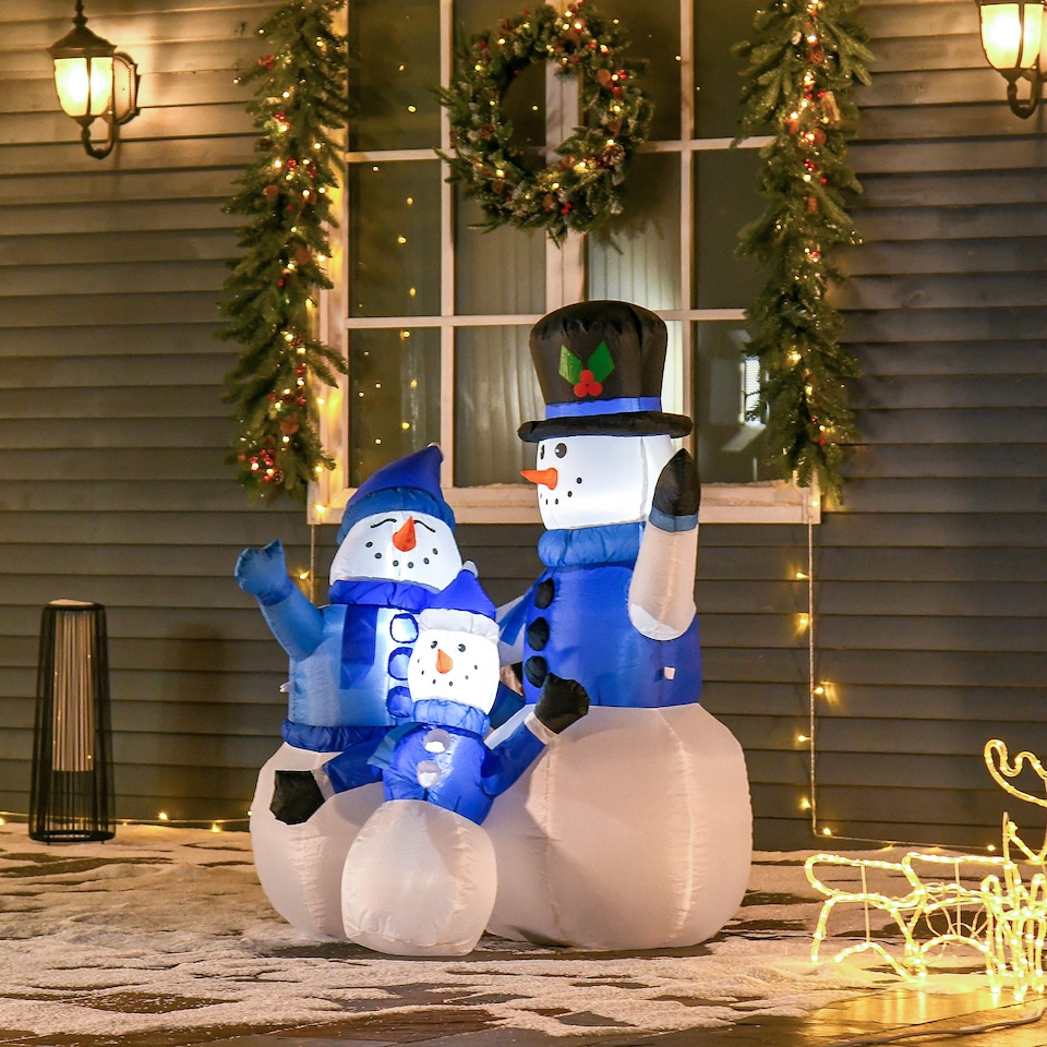 image 1 of HOMCOM 4ft Inflatable Christmas Snowmen Family Xmas LED Outdoor Indoor Holiday Decorations Yard
