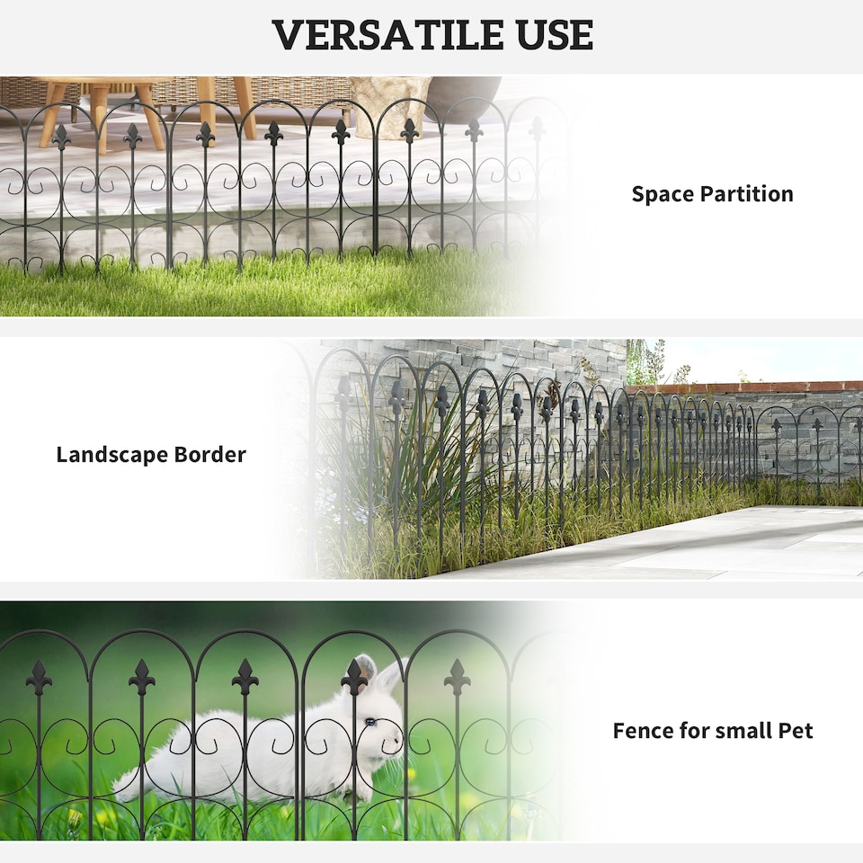 image 1 of Outsunny 5PCs Decorative Garden Outdoor Picket Fencing Metal Border Edging