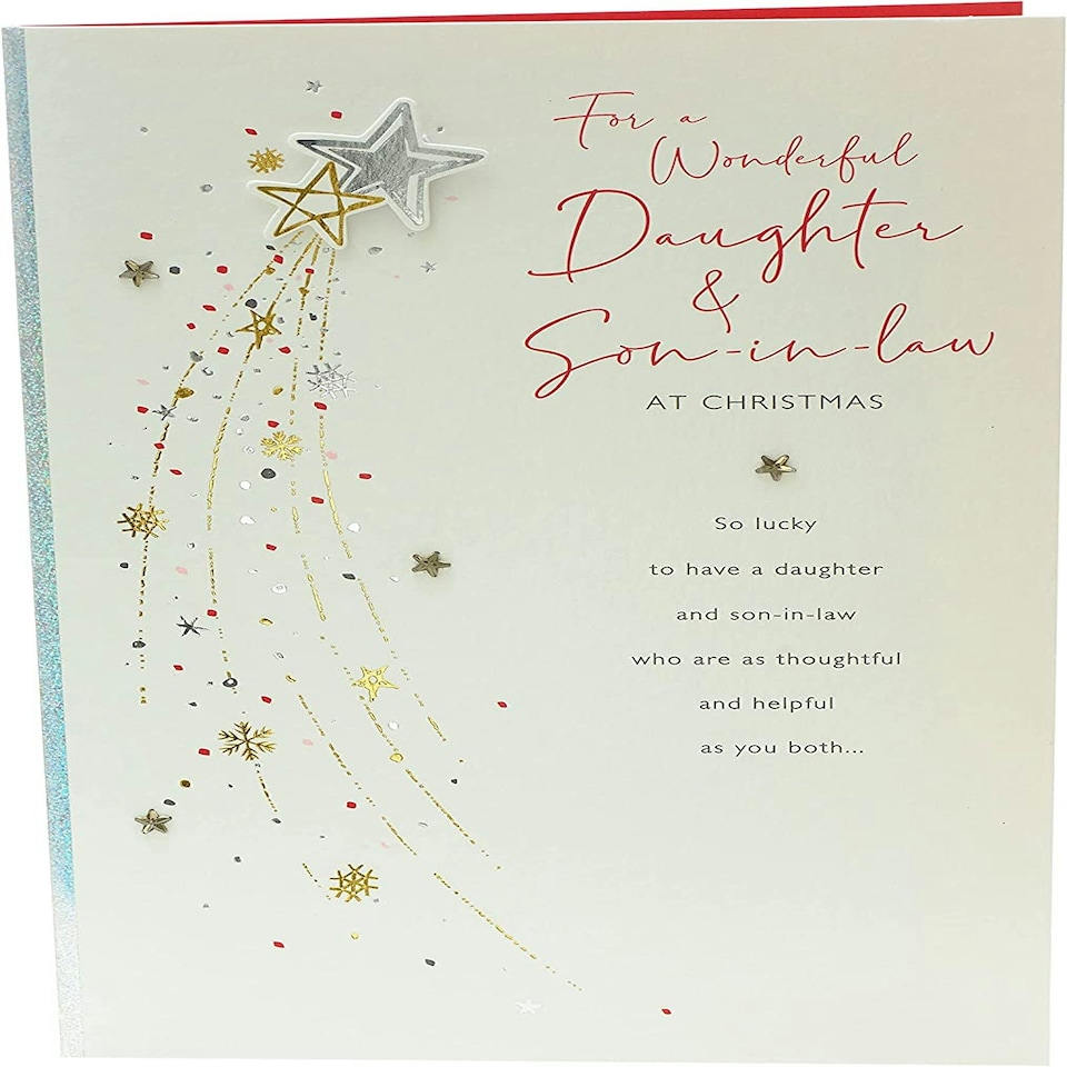 image 1 of Starburst Dual Stars Design Daughter & Son-in-Law Christmas Card