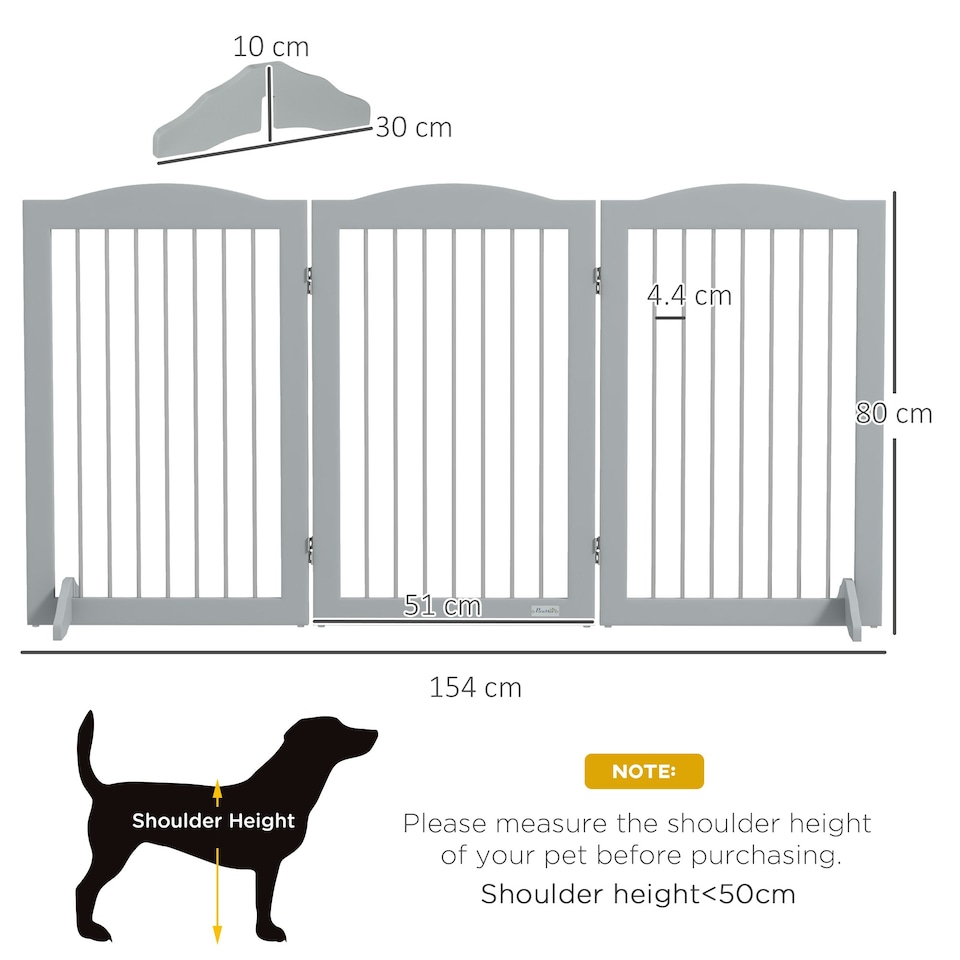 image 1 of PawHut Foldable Dog Gate, Freestanding Pet Gate with Two Support Feet - Grey