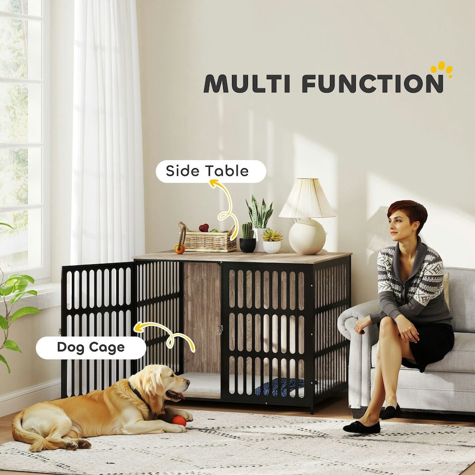 image 1 of PawHut Dog Crate Furniture with Anti-Chew Resistant Mesh for XL Dogs