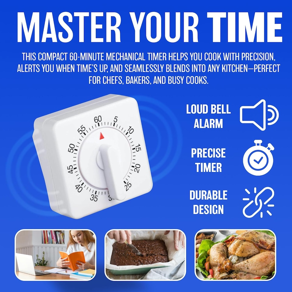 image 1 of 60 Minutes Kitchen Timer Clock Alarm Alert Food Preparation Cooking Baking Utensil