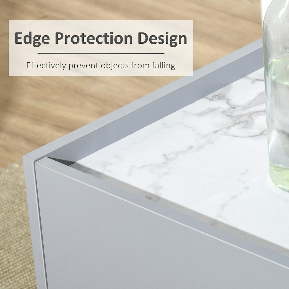 image 1 of HOMCOM Two-Tone Coffee Table Marble Effect w/ Storage Wood Legs Grey