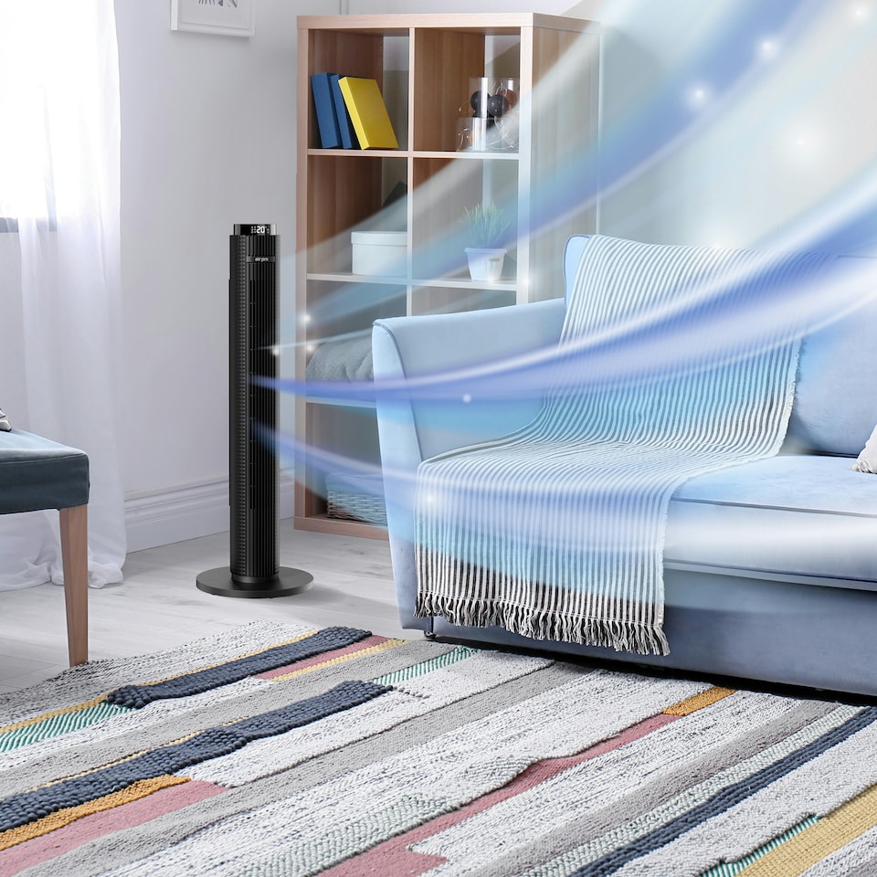 image 1 of Air Pro Smart 38" Tower Fan - Oscillating Bladeless Fan with Remote Control - Black