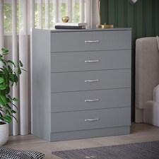 Vida Designs Riano 5 Drawer Chest of Drawers Bedroom Storage, Grey