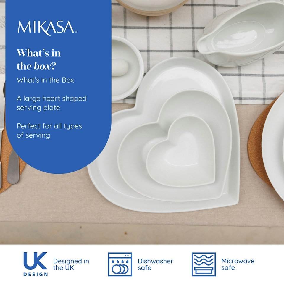 image 1 of Mikasa Serving Platter White Porcelain Heart Shaped 30cm