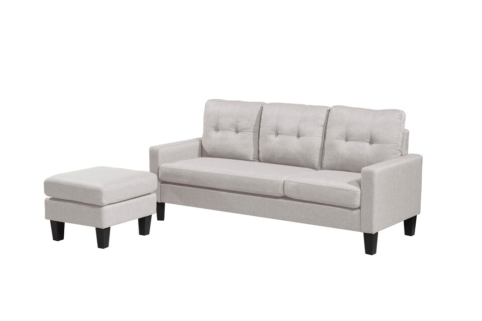image 1 of Portofino 3 Seater Corner Sofa, Chaise Lounge Furniture with Reversible Ottoman Footstool or Chaise | Cream | Sandy Grey | Three Seater