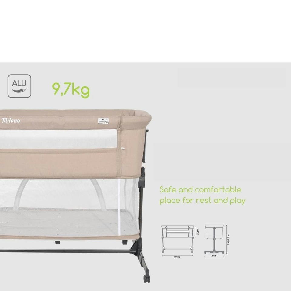 image 1 of Lorelli Milano Bedside Crib/ Playpen – Beige N/A
