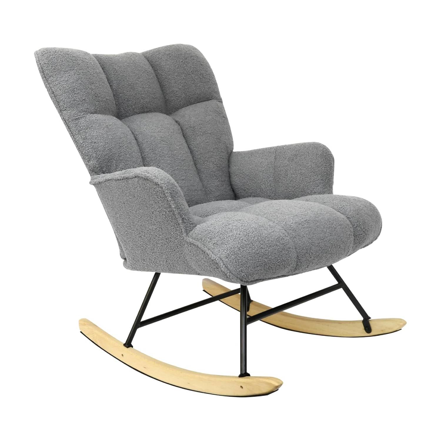 Alivio Comfortable Teddy Rocking Arm Chair with High Backrest (Grey)