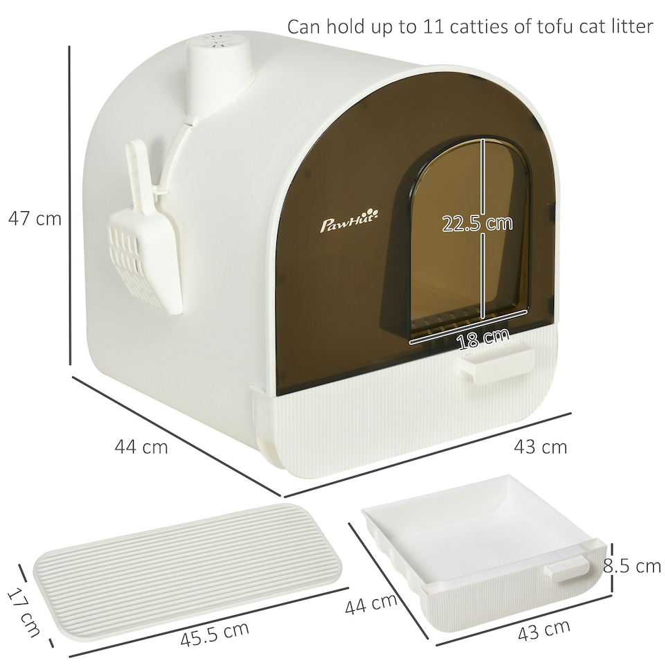 image 1 of PawHut Cat Litter Box Kitten Litter Tray w/ Lid, Scoop, Filter, Flap Door