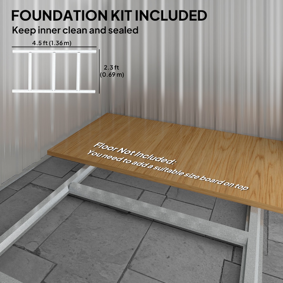 image 1 of Outsunny 5ft x 4ft Garden Shed, Metal Tool Storage Shed with Sliding Door, Sloped Roof and Foundation Kit for Garden, Patio, Grey Wood Effect | Grey | 1