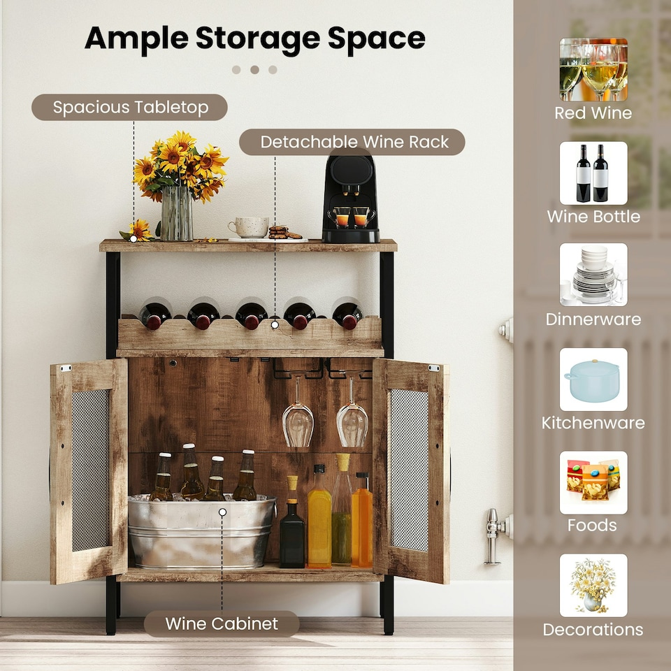 image 1 of COSTWAY Wine Cabinet Sideboard Kitchen Storage Cabinet N/A
