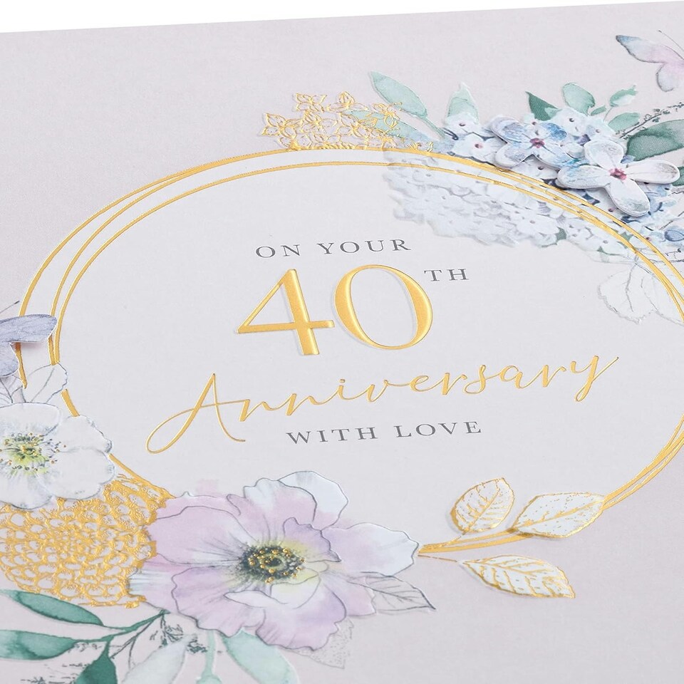 image 1 of Soft Floral Design 40th Ruby Anniversary Card