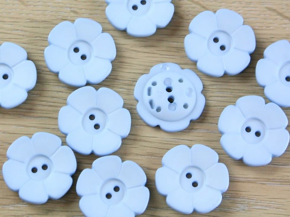 Dill Sky Blue Flower Plastic Buttons for Dressmaking - 28mm - per value pack of 12