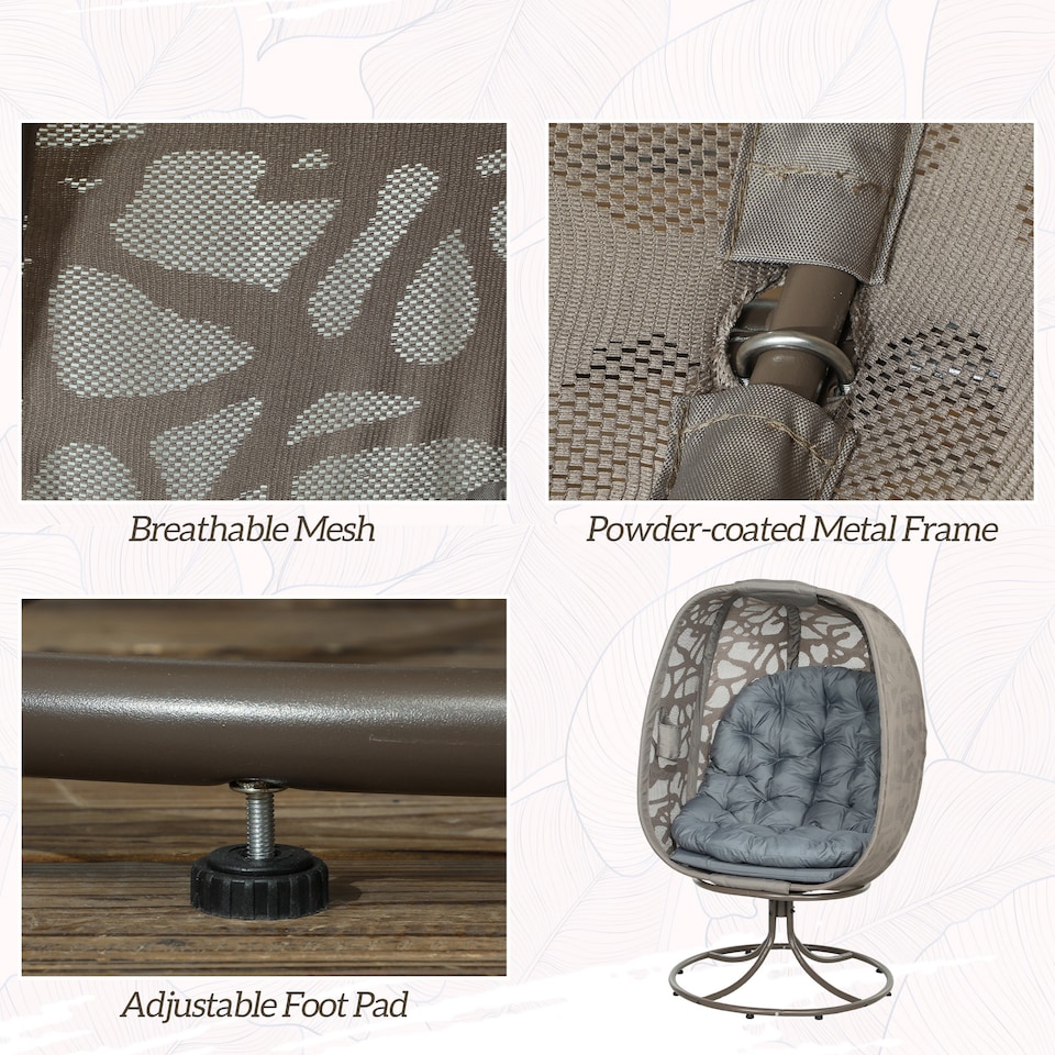 image 1 of Outsunny Swivel Egg Chair with Cushions, Foldable Basket Seat and Metal Frame, Indoor Outdoor Lounge Chair for Balcony, Patio and Living Room, Grey | Grey | Grey