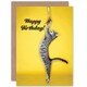 image 1 of Playful Cat Lover Pet Tabby Yellow Happy Birthday Greeting Card