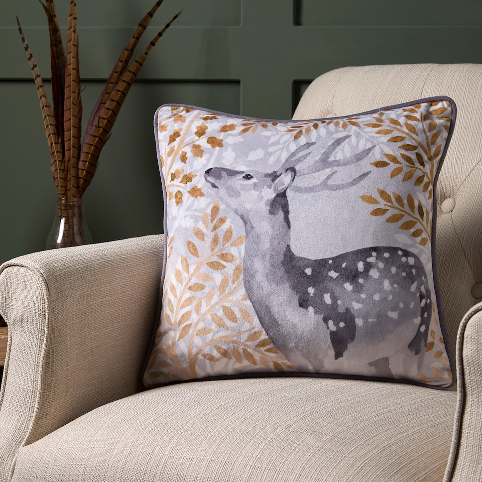 image 1 of D & D Forest Animals Filled Cushion Grey