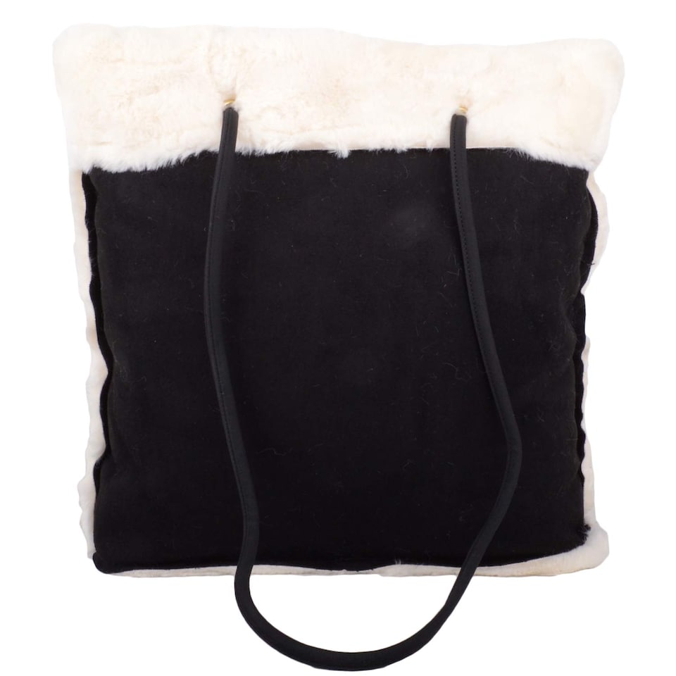 image 1 of Lorenz Womens Large Faux Sheepskin Tote / Handbag / Shoulder Bag | Black | Black
