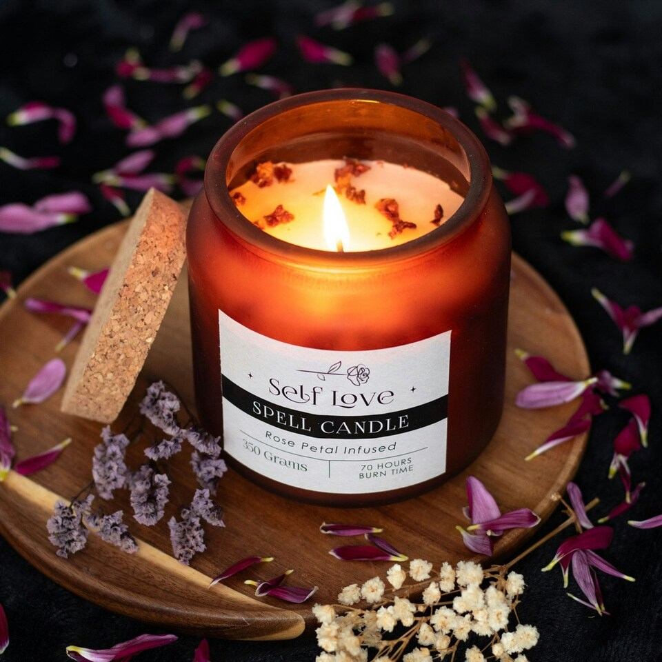 image 1 of Rose Petal Infused Spell Jar Candle - Self Love
