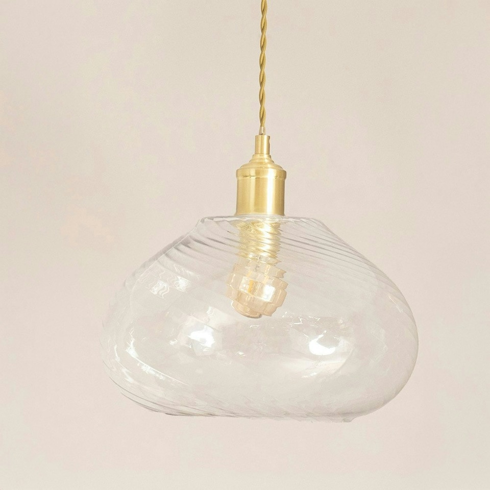 image 1 of ValueLights Corinne Twill Spiral Glass 3 Drop Brushed Gold Diner Ceiling Pendant Light Gold
