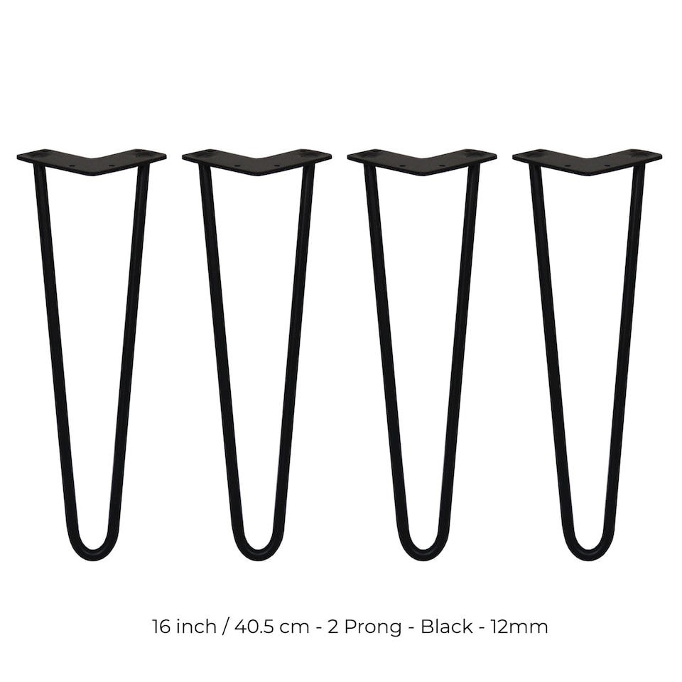 image 1 of 4 x 16" Hairpin Legs - 2 Prong - 12mm - Black