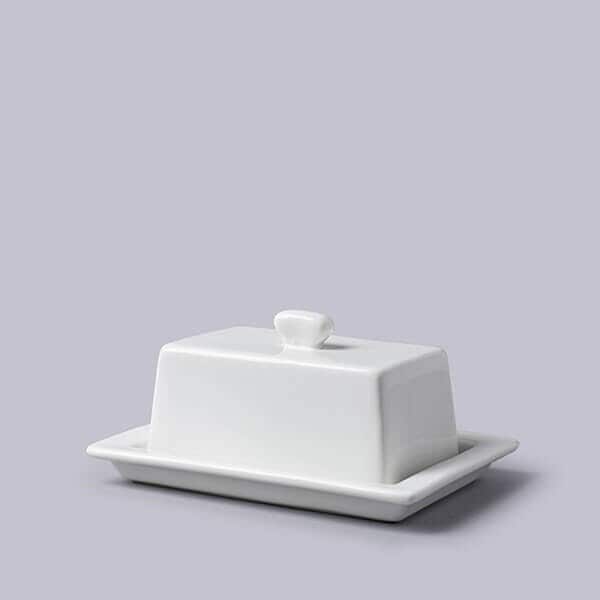 WM Bartleet & Sons Porcelain Traditional Butter Plate with Lid in White