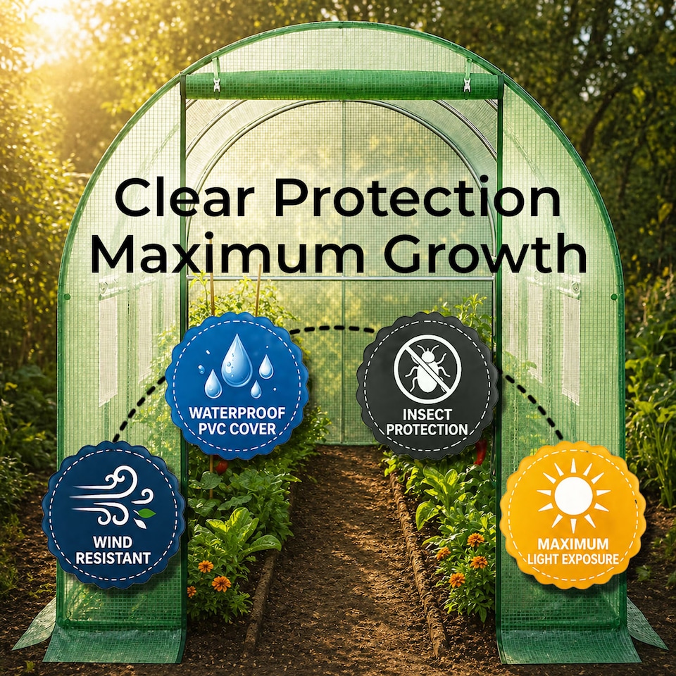 image 1 of ​​Garden Polytunnel Greenhouse 3x2x2m Walk-In Grow Tunnel