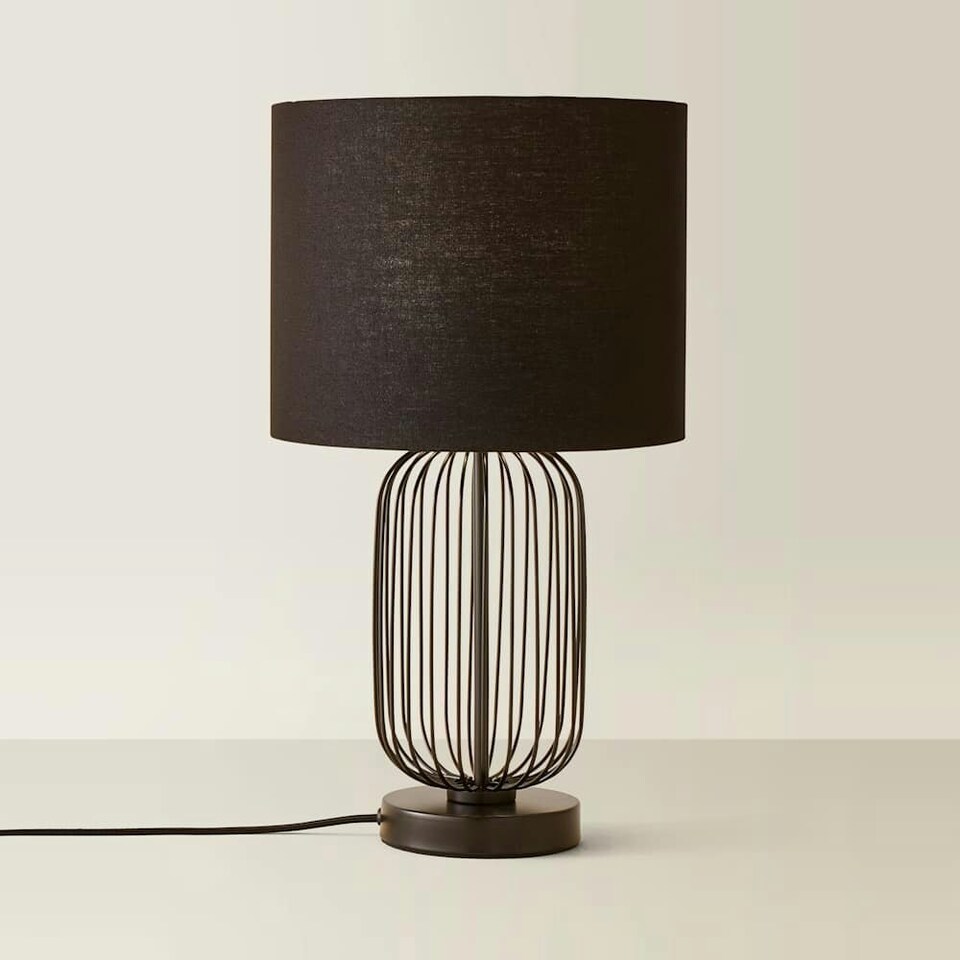 image 1 of ValueLights Gabbia Matte Black Metal Table Lamp with Small Black Drum Shade
